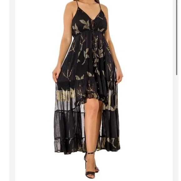Ranee's Black Gold Sequin High Low Maxi Dress S/M - Picture 2 of 14